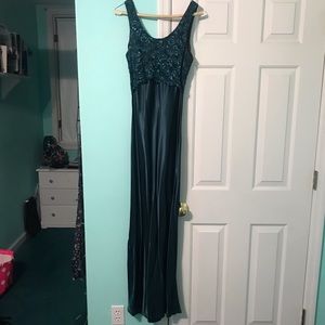 Emerald silk and lace formal dress